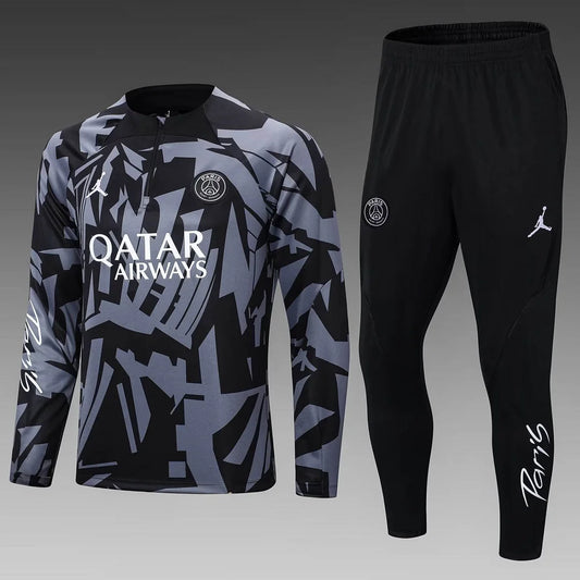 2022/2023 Psg Paris Saint-Germain Half-Pull Training Suit Black Gray Camouflage Set