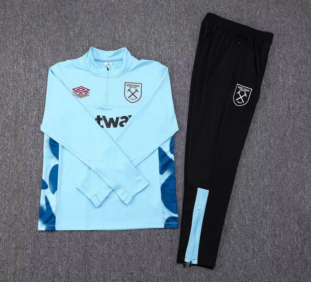 2023/2024 West Ham United Half-Pull Training Suit Light Blue Football Shirt