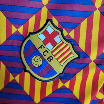 2023/2024 Barcelona Training Wear Striped Plaid Jersey