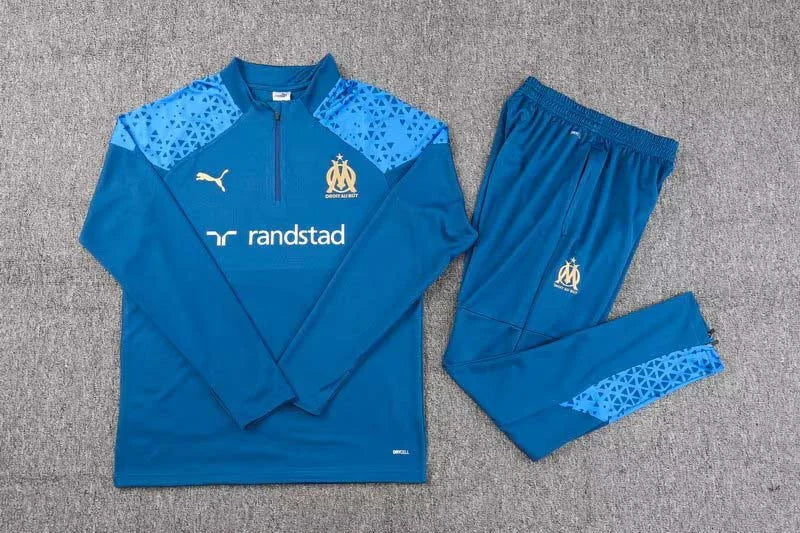 2023/2024 Olympique de Marseille Half-Pull Training Suit Blue Football Jersey Set