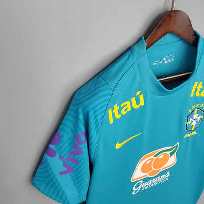 2021 Brazil Training Wear Lake Blue Soccer Jersey