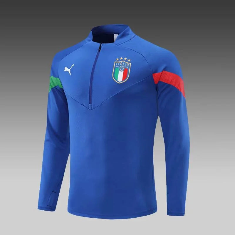 2022 Italy Half-Pull Training Suit Blue Soccer Shirt Set