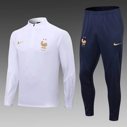 2022 France Half-Pull Training Suit White Football Shirt Set