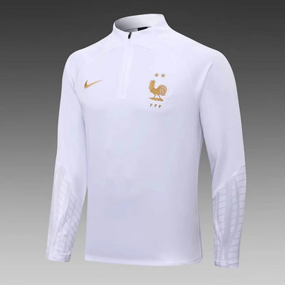 2022 France Half-Pull Training Suit White Football Shirt Set