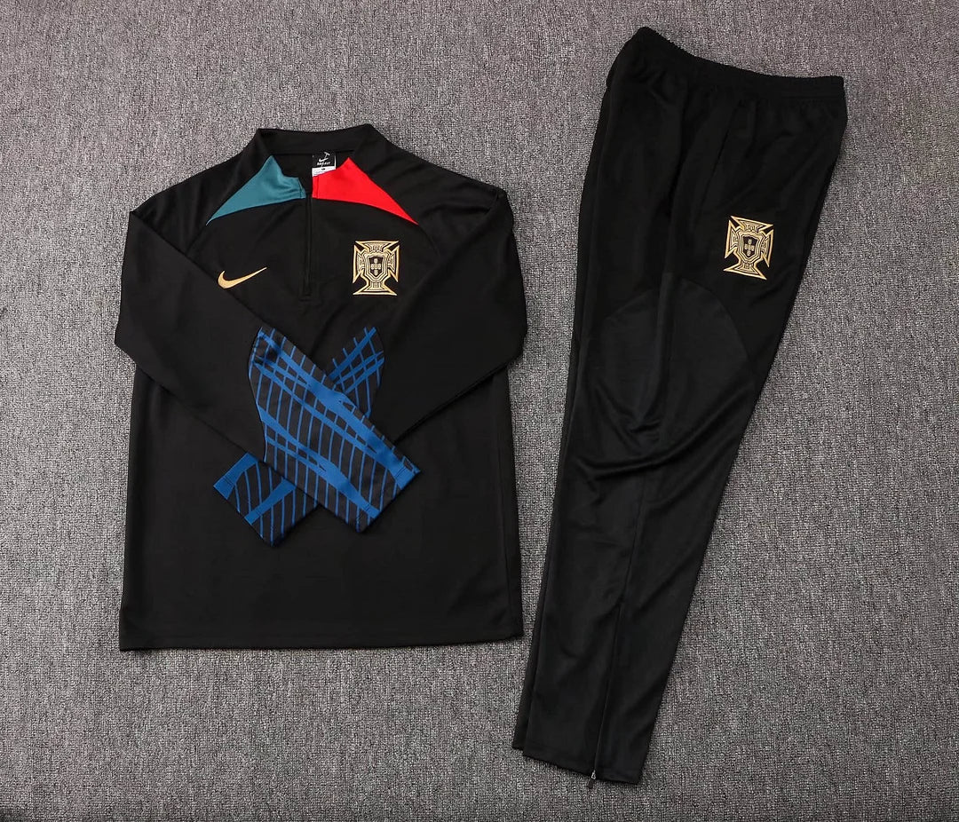 2022 Portugal Half-Pull Training Suit Black Football Shirt Set