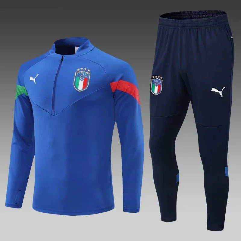 2022 Italy Half-Pull Training Suit Blue Soccer Shirt Set