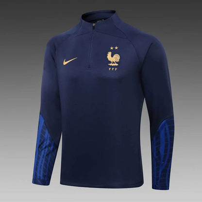 2022 France Half-Pull Training Suit Royal Blue Football Shirt Set