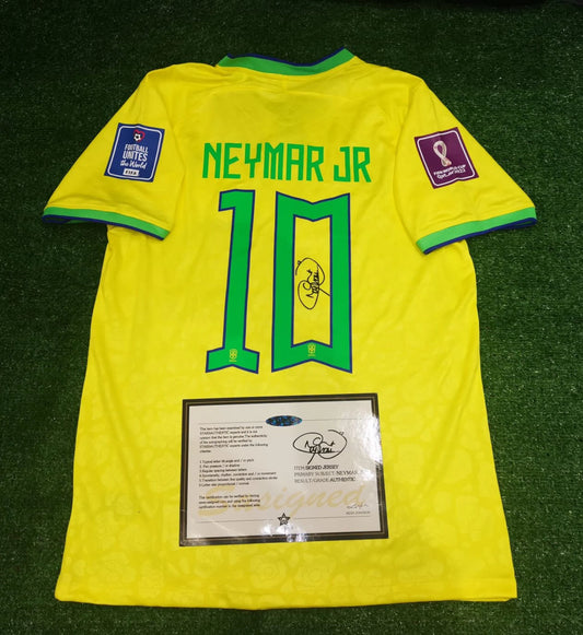 Neymar Jr SIGNED Brazil Home World Cup Signature Shirt/Jersey + COA 2022