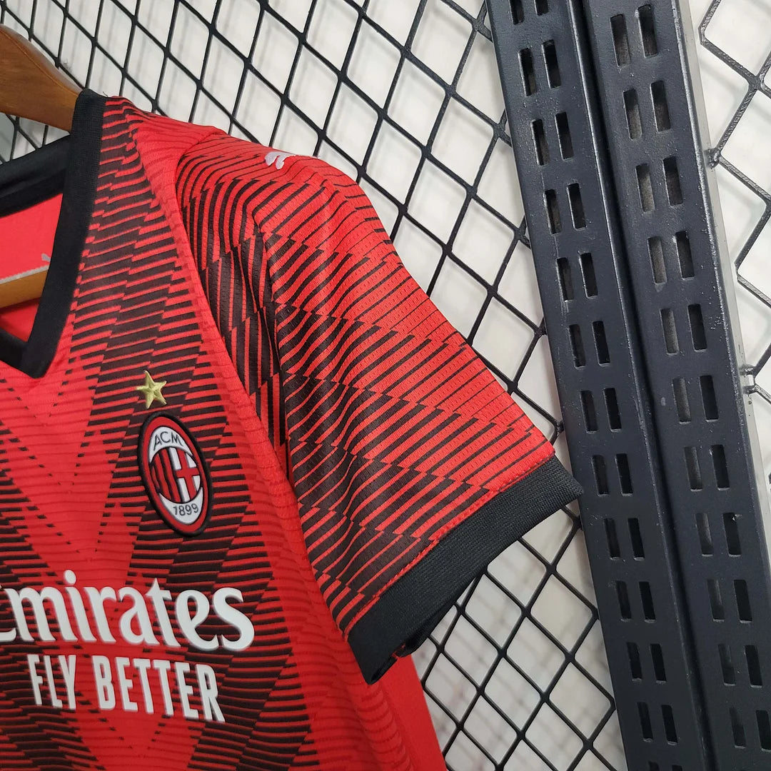 Kids Size 2023/2024 AC Milan Soccer Jersey Home 1:1 Thai Quality