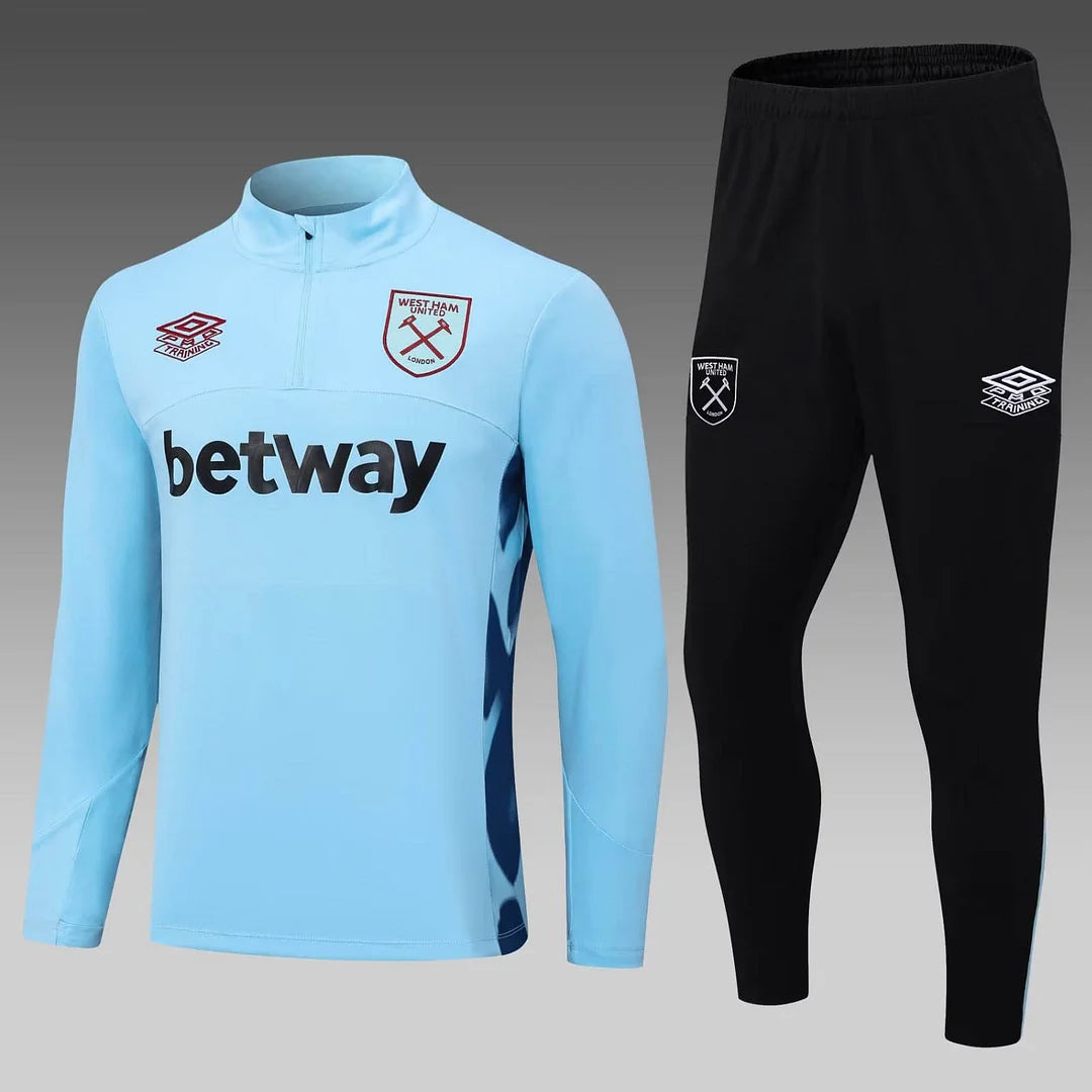 2023/2024 West Ham United Half-Pull Training Suit Light Blue Football Shirt